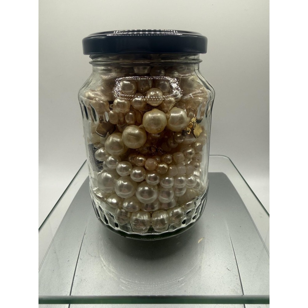 VINTAGE Assorted Pearl necklaces Lot in Glass Jar